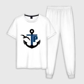 Мужская пижама хлопок с принтом Типичный речник , 100% хлопок | брюки и футболка прямого кроя, без карманов, на брюках мягкая резинка на поясе и по низу штанин
 | вмф | моряк | речник | флот
