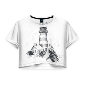 Женская футболка 3D укороченная с принтом Маяк , 100% полиэстер | круглая горловина, длина футболки до линии талии, рукава с отворотами | вмф | карандаш | маяк | море | моряк | речник | флот