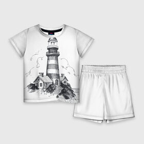 Детский костюм с шортами 3D с принтом Маяк ,  |  | Тематика изображения на принте: вмф | карандаш | маяк | море | моряк | речник | флот