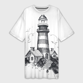 Платье-футболка 3D с принтом Маяк ,  |  | Тематика изображения на принте: вмф | карандаш | маяк | море | моряк | речник | флот