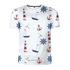 Мужская футболка 3D спортивная с принтом Речник , 100% полиэстер с улучшенными характеристиками | приталенный силуэт, круглая горловина, широкие плечи, сужается к линии бедра | Тематика изображения на принте: вода | маяк | море | флот | якорь