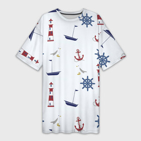 Платье-футболка 3D с принтом Речник ,  |  | Тематика изображения на принте: вода | маяк | море | флот | якорь