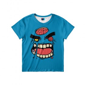 Детская футболка 3D с принтом Angry Zombie , 100% гипоаллергенный полиэфир | прямой крой, круглый вырез горловины, длина до линии бедер, чуть спущенное плечо, ткань немного тянется | brain | evil | face | halloween | monster | smile | zombie | зомби | лицо | мозг | монстр | нечисть | смайл | хэллоуин