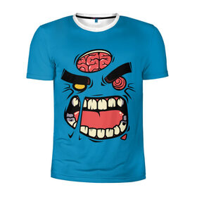Мужская футболка 3D спортивная с принтом Angry Zombie , 100% полиэстер с улучшенными характеристиками | приталенный силуэт, круглая горловина, широкие плечи, сужается к линии бедра | Тематика изображения на принте: brain | evil | face | halloween | monster | smile | zombie | зомби | лицо | мозг | монстр | нечисть | смайл | хэллоуин