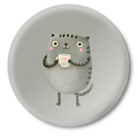 Значок с принтом Cat Love Kill ,  металл | круглая форма, металлическая застежка в виде булавки | Тематика изображения на принте: animal | beast | cat | feline | kill | kitty | love | meow | взгляд | животное | зверь | кот | котенок | котик | кофе | кошка | любовь | мяу | чай