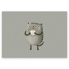 Поздравительная открытка с принтом Cat Love Kill , 100% бумага | плотность бумаги 280 г/м2, матовая, на обратной стороне линовка и место для марки
 | animal | beast | cat | feline | kill | kitty | love | meow | взгляд | животное | зверь | кот | котенок | котик | кофе | кошка | любовь | мяу | чай