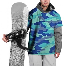 Накидка на куртку 3D с принтом Камуфляж , 100% полиэстер |  | Тематика изображения на принте: пиксельный | синий