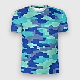 Мужская футболка 3D спортивная с принтом Камуфляж , 100% полиэстер с улучшенными характеристиками | приталенный силуэт, круглая горловина, широкие плечи, сужается к линии бедра | пиксельный | синий