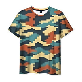 Мужская футболка 3D с принтом Цветной камуфляж , 100% полиэфир | прямой крой, круглый вырез горловины, длина до линии бедер | Тематика изображения на принте: пиксельный