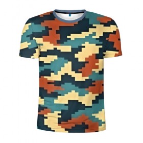 Мужская футболка 3D спортивная с принтом Цветной камуфляж , 100% полиэстер с улучшенными характеристиками | приталенный силуэт, круглая горловина, широкие плечи, сужается к линии бедра | пиксельный