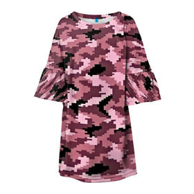Детское платье 3D с принтом Розовый камуфляж , 100% полиэстер | прямой силуэт, чуть расширенный к низу. Круглая горловина, на рукавах — воланы | пиксельный