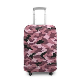 Чехол для чемодана 3D с принтом Розовый камуфляж , 86% полиэфир, 14% спандекс | двустороннее нанесение принта, прорези для ручек и колес | пиксельный