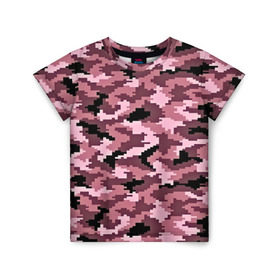 Детская футболка 3D с принтом Розовый камуфляж , 100% гипоаллергенный полиэфир | прямой крой, круглый вырез горловины, длина до линии бедер, чуть спущенное плечо, ткань немного тянется | Тематика изображения на принте: пиксельный