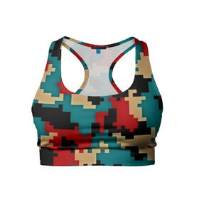 Женский спортивный топ 3D с принтом Camouflage , 82% полиэстер, 18% спандекс Ткань безопасна для здоровья, позволяет коже дышать, не мнется и не растягивается |  | камуфляж | пиксельный | разноцветный