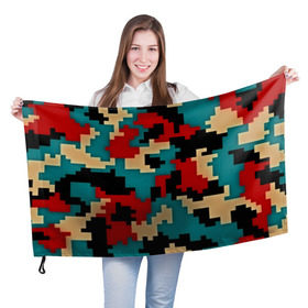 Флаг 3D с принтом Camouflage , 100% полиэстер | плотность ткани — 95 г/м2, размер — 67 х 109 см. Принт наносится с одной стороны | камуфляж | пиксельный | разноцветный
