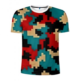 Мужская футболка 3D спортивная с принтом Camouflage , 100% полиэстер с улучшенными характеристиками | приталенный силуэт, круглая горловина, широкие плечи, сужается к линии бедра | камуфляж | пиксельный | разноцветный