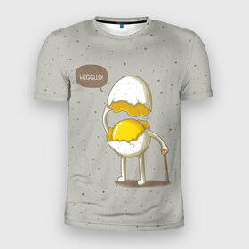 Мужская футболка 3D спортивная с принтом Яйцо приветствует , 100% полиэстер с улучшенными характеристиками | приталенный силуэт, круглая горловина, широкие плечи, сужается к линии бедра | Тематика изображения на принте: cook | eat | egg | food | funny | hello | smile | еда | кухня | повар | привет | прикол | смайл | улыбка | яйцо