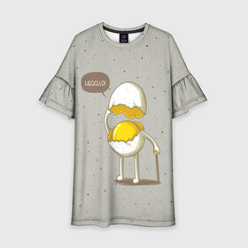 Детское платье 3D с принтом Яйцо приветствует , 100% полиэстер | прямой силуэт, чуть расширенный к низу. Круглая горловина, на рукавах — воланы | cook | eat | egg | food | funny | hello | smile | еда | кухня | повар | привет | прикол | смайл | улыбка | яйцо
