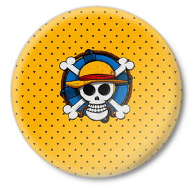 Значок с принтом One Pirate ,  металл | круглая форма, металлическая застежка в виде булавки | bone | jack | luffy | ocean | one piece | pirate | sea | skull | treasure | большой куш | брук | джек | клад | луффи | море | нами | океан | пират | робин | санджи | сокровище | флаг | франки | череп