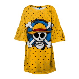Детское платье 3D с принтом One Pirate , 100% полиэстер | прямой силуэт, чуть расширенный к низу. Круглая горловина, на рукавах — воланы | bone | jack | luffy | ocean | one piece | pirate | sea | skull | treasure | большой куш | брук | джек | клад | луффи | море | нами | океан | пират | робин | санджи | сокровище | флаг | франки | череп