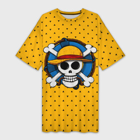 Платье-футболка 3D с принтом One Pirate ,  |  | bone | jack | luffy | ocean | one piece | pirate | sea | skull | treasure | большой куш | брук | джек | клад | луффи | море | нами | океан | пират | робин | санджи | сокровище | флаг | франки | череп