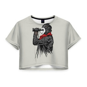 Женская футболка 3D укороченная с принтом Панда танкист , 100% полиэстер | круглая горловина, длина футболки до линии талии, рукава с отворотами | animal | bear | beast | panda | tank | war | война | животное | зверь | игра | медведь | панда | танк