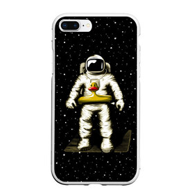 Чехол для iPhone 7Plus/8 Plus матовый с принтом Космонавт с уточкой , Силикон | Область печати: задняя сторона чехла, без боковых панелей | астронавт | ванна | галактика | звезды | космонавт | планета | утка | уточка
