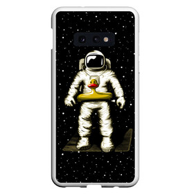 Чехол для Samsung S10E с принтом Космонавт с уточкой , Силикон | Область печати: задняя сторона чехла, без боковых панелей | астронавт | ванна | галактика | звезды | космонавт | планета | утка | уточка