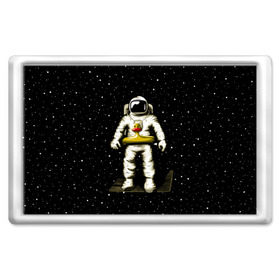 Магнит 45*70 с принтом Космонавт с уточкой , Пластик | Размер: 78*52 мм; Размер печати: 70*45 | астронавт | ванна | галактика | звезды | космонавт | планета | утка | уточка