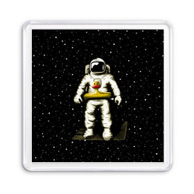 Магнит 55*55 с принтом Космонавт с уточкой , Пластик | Размер: 65*65 мм; Размер печати: 55*55 мм | астронавт | ванна | галактика | звезды | космонавт | планета | утка | уточка