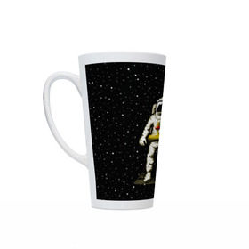 Кружка Латте с принтом Космонавт с уточкой , Белая керамика | Объем 480 мл; Высота 150 мм; Диаметр 90 мм | астронавт | ванна | галактика | звезды | космонавт | планета | утка | уточка