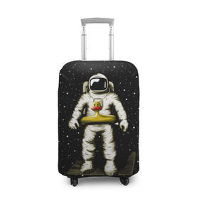 Чехол для чемодана 3D с принтом Космонавт с уточкой , 86% полиэфир, 14% спандекс | двустороннее нанесение принта, прорези для ручек и колес | астронавт | ванна | галактика | звезды | космонавт | планета | утка | уточка