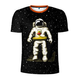 Мужская футболка 3D спортивная с принтом Космонавт с уточкой , 100% полиэстер с улучшенными характеристиками | приталенный силуэт, круглая горловина, широкие плечи, сужается к линии бедра | Тематика изображения на принте: астронавт | ванна | галактика | звезды | космонавт | планета | утка | уточка