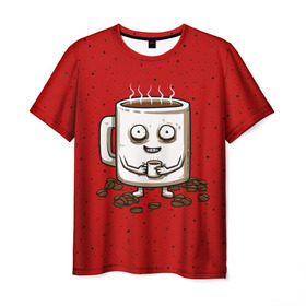 Мужская футболка 3D с принтом Кофейный пьяница , 100% полиэфир | прямой крой, круглый вырез горловины, длина до линии бедер | coffee | tea | кофе | кружка | утро | чай | чашка