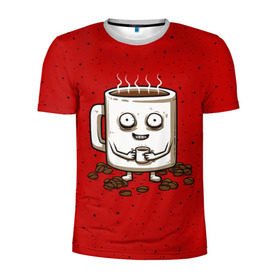 Мужская футболка 3D спортивная с принтом Кофейный пьяница , 100% полиэстер с улучшенными характеристиками | приталенный силуэт, круглая горловина, широкие плечи, сужается к линии бедра | coffee | tea | кофе | кружка | утро | чай | чашка