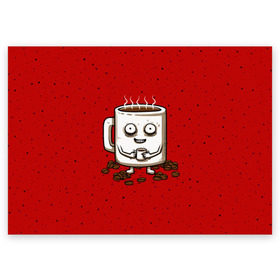 Поздравительная открытка с принтом Кофейный пьяница , 100% бумага | плотность бумаги 280 г/м2, матовая, на обратной стороне линовка и место для марки
 | Тематика изображения на принте: coffee | tea | кофе | кружка | утро | чай | чашка