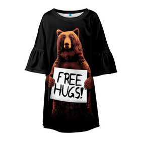 Детское платье 3D с принтом Медвежьи обьятия , 100% полиэстер | прямой силуэт, чуть расширенный к низу. Круглая горловина, на рукавах — воланы | Тематика изображения на принте: animal | bear | beast | bro | free hugs | hipster | man | mister | nature | бро | брутал | животное | зверь | медведь | мужчина | обьятия | природа | хипстер