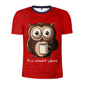 Мужская футболка 3D спортивная с принтом Ночная сова , 100% полиэстер с улучшенными характеристиками | приталенный силуэт, круглая горловина, широкие плечи, сужается к линии бедра | animal | bird | coffee | nature | night | owl | tea | wood | животное | кофе | лес | напиток | ночь | природа | птица | сова | чай