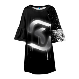Детское платье 3D с принтом cs:go - SK Gaming (Black collection) , 100% полиэстер | прямой силуэт, чуть расширенный к низу. Круглая горловина, на рукавах — воланы | Тематика изображения на принте: cs | csgo | sk | го | кс | ск