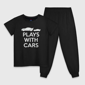 Детская пижама хлопок с принтом Plays with cars , 100% хлопок |  брюки и футболка прямого кроя, без карманов, на брюках мягкая резинка на поясе и по низу штанин
 | тачки