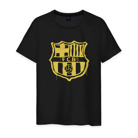 Мужская футболка хлопок с принтом FC Barcelona - Yellow Paint (Оригинальный стиль,рисунок краской) , 100% хлопок | прямой крой, круглый вырез горловины, длина до линии бедер, слегка спущенное плечо. | barca | barcelona | fcb | барселона | футбол