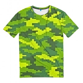 Мужская футболка 3D с принтом Зелёный камуфляж , 100% полиэфир | прямой крой, круглый вырез горловины, длина до линии бедер | Тематика изображения на принте: пиксели