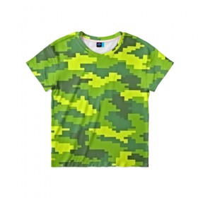 Детская футболка 3D с принтом Зелёный камуфляж , 100% гипоаллергенный полиэфир | прямой крой, круглый вырез горловины, длина до линии бедер, чуть спущенное плечо, ткань немного тянется | Тематика изображения на принте: пиксели
