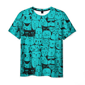 Мужская футболка 3D с принтом Котейки 4 , 100% полиэфир | прямой крой, круглый вырез горловины, длина до линии бедер | котейки | коты | кошки