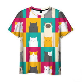 Мужская футболка 3D с принтом Котейки 3 , 100% полиэфир | прямой крой, круглый вырез горловины, длина до линии бедер | котейки | коты | кошки