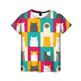 Женская футболка 3D с принтом Котейки 3 , 100% полиэфир ( синтетическое хлопкоподобное полотно) | прямой крой, круглый вырез горловины, длина до линии бедер | котейки | коты | кошки
