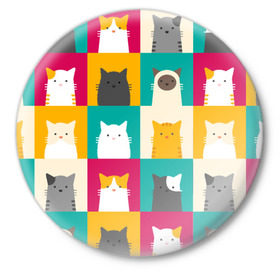 Значок с принтом Котейки 3 ,  металл | круглая форма, металлическая застежка в виде булавки | котейки | коты | кошки