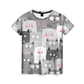 Женская футболка 3D с принтом Котейки 2 , 100% полиэфир ( синтетическое хлопкоподобное полотно) | прямой крой, круглый вырез горловины, длина до линии бедер | котейки | коты | кошки