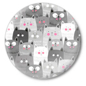 Значок с принтом Котейки 2 ,  металл | круглая форма, металлическая застежка в виде булавки | Тематика изображения на принте: котейки | коты | кошки
