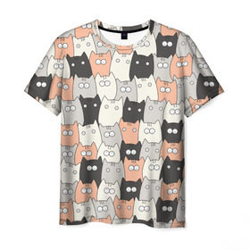 Мужская футболка 3D с принтом Котики , 100% полиэфир | прямой крой, круглый вырез горловины, длина до линии бедер | котейки | коты | кошки
